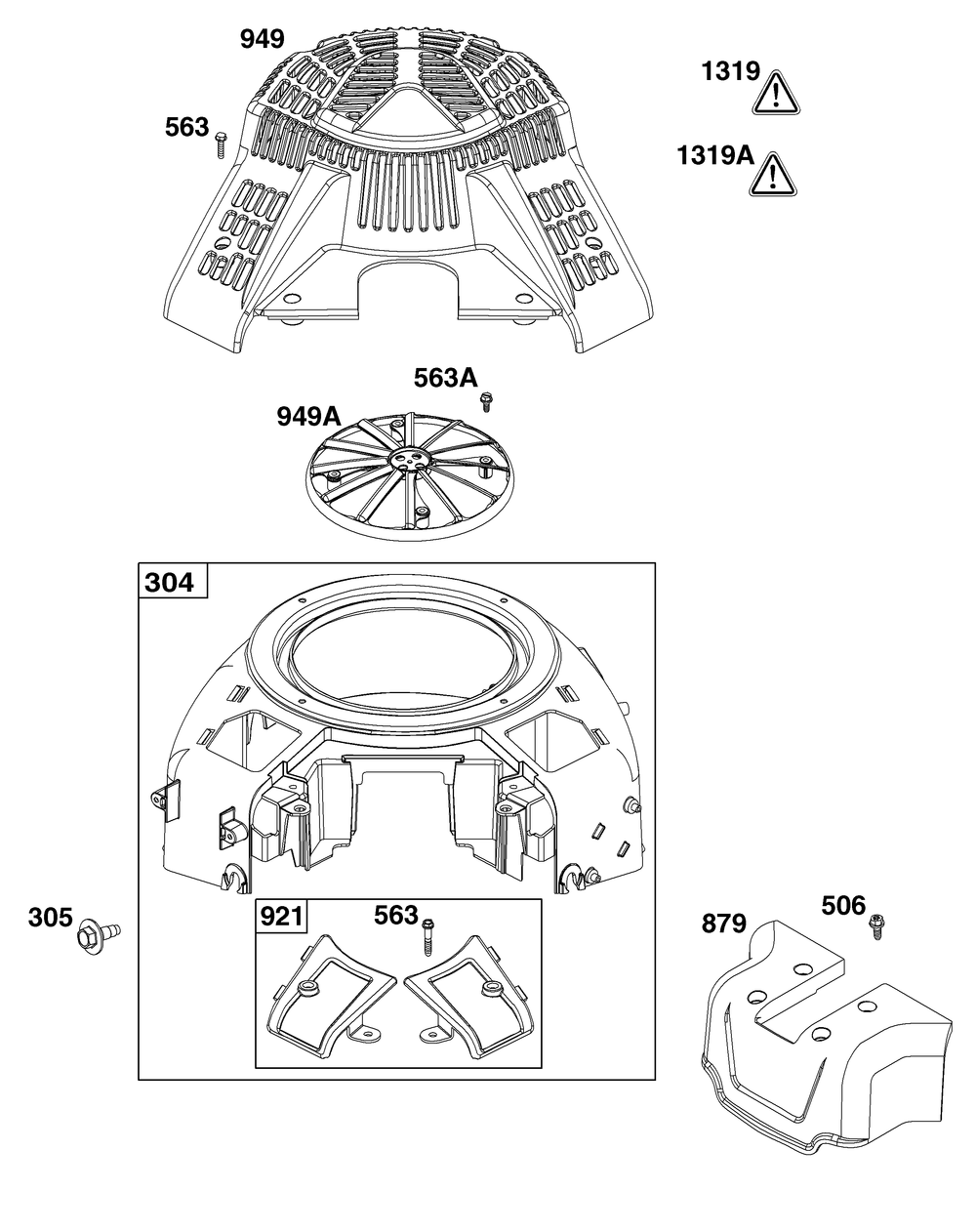 Blower Housing Group Diagram and Parts List for 49V677-0004-G1 400000 - 699999 Briggs and Stratton Engine